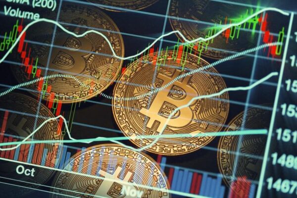 bitcoin trading market data chart. virtual cryptocurrency concept